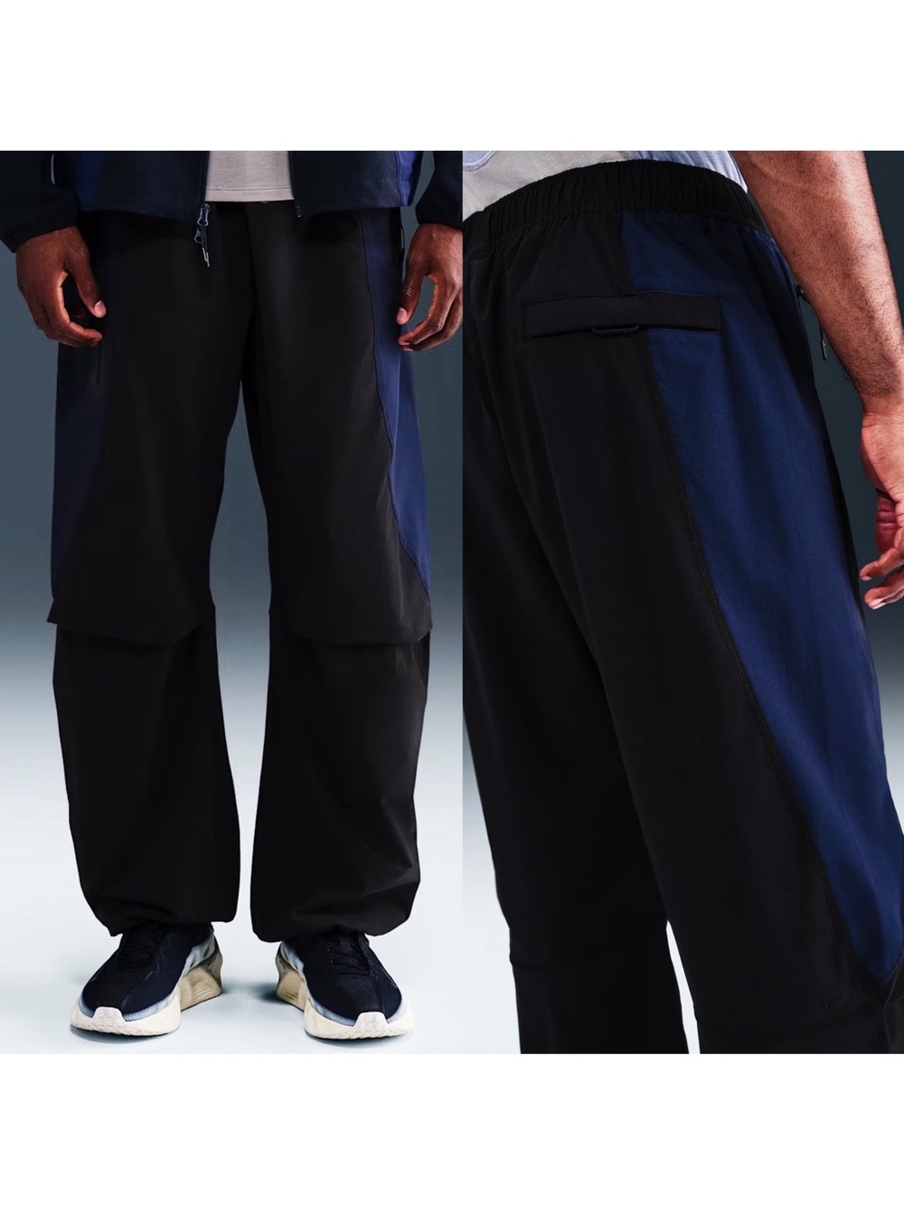 Nike Tech Dri-FIT Woven Black & Obsidian Blue Color Block Oversized Pants